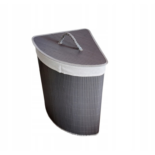 Coș de rufe pentru colț, cu capac, de culoare gri și cu o capacitate de 60l