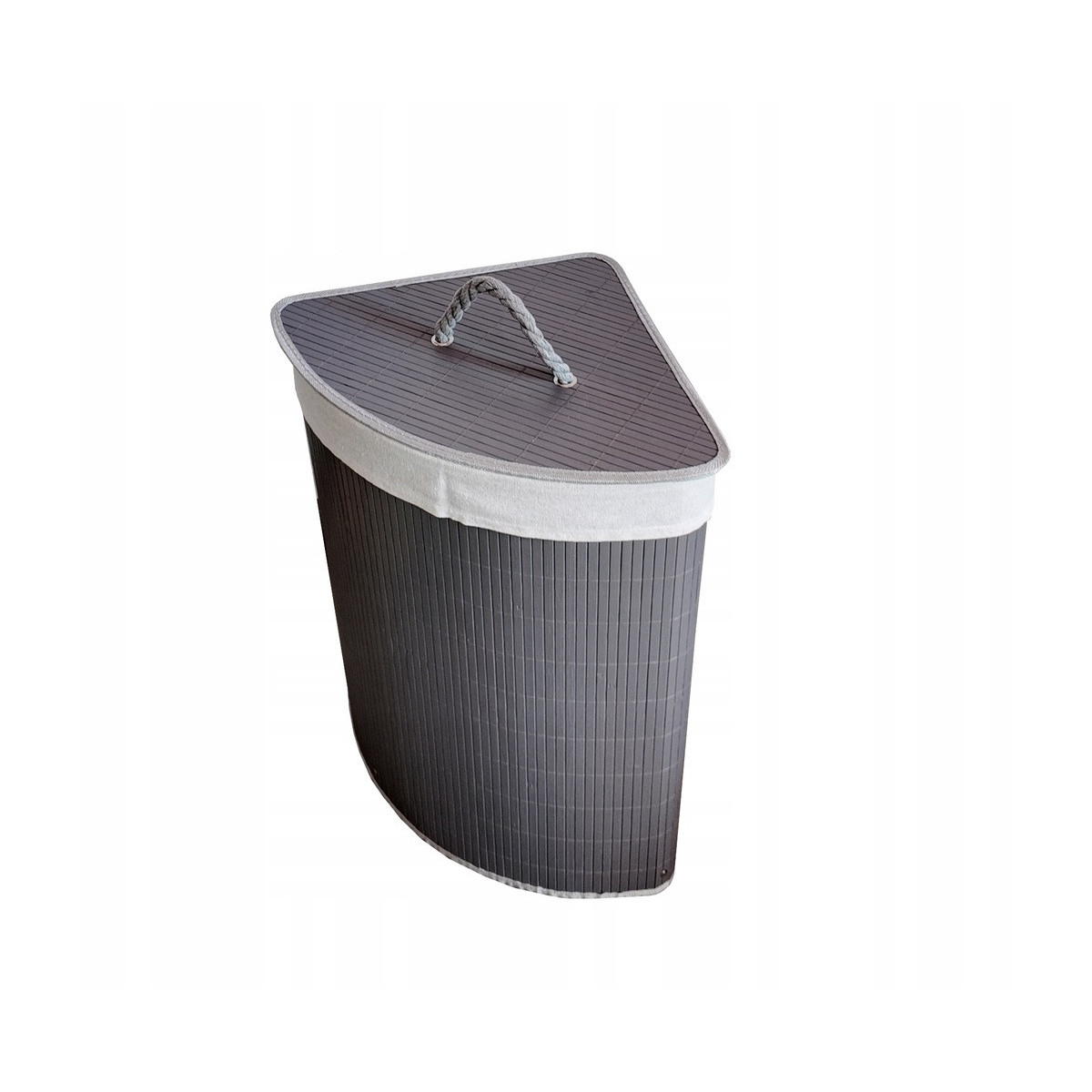 Coș de rufe pentru colț, cu capac, de culoare gri și cu o capacitate de 60l