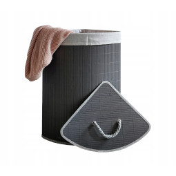 Coș de rufe pentru colț, cu capac, de culoare gri și cu o capacitate de 60l