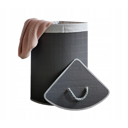 Coș de rufe pentru colț, cu capac, de culoare gri și cu o capacitate de 60l