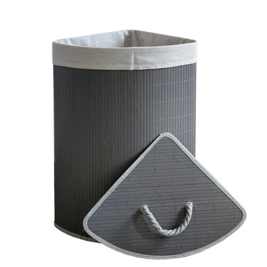 Coș de rufe pentru colț, cu capac, de culoare gri și cu o capacitate de 60l