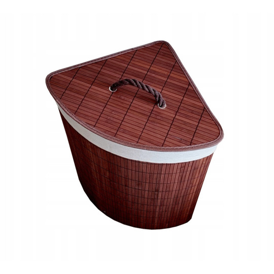 Coș din bambus de culoare maro, 60l cu capac și mânere