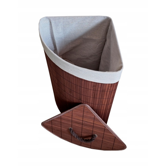 Coș din bambus de culoare maro, 60l cu capac și mânere