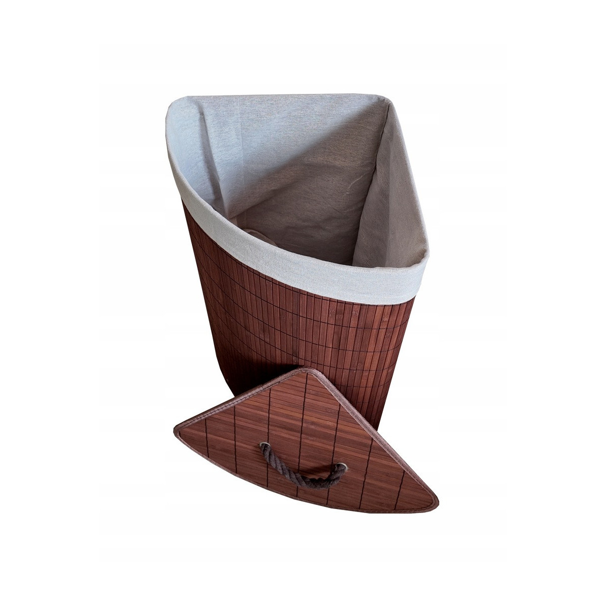 Coș din bambus de culoare maro, 60l cu capac și mânere