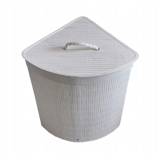 Coș de bambus alb, 60l cu capac și mânere, pentru colț