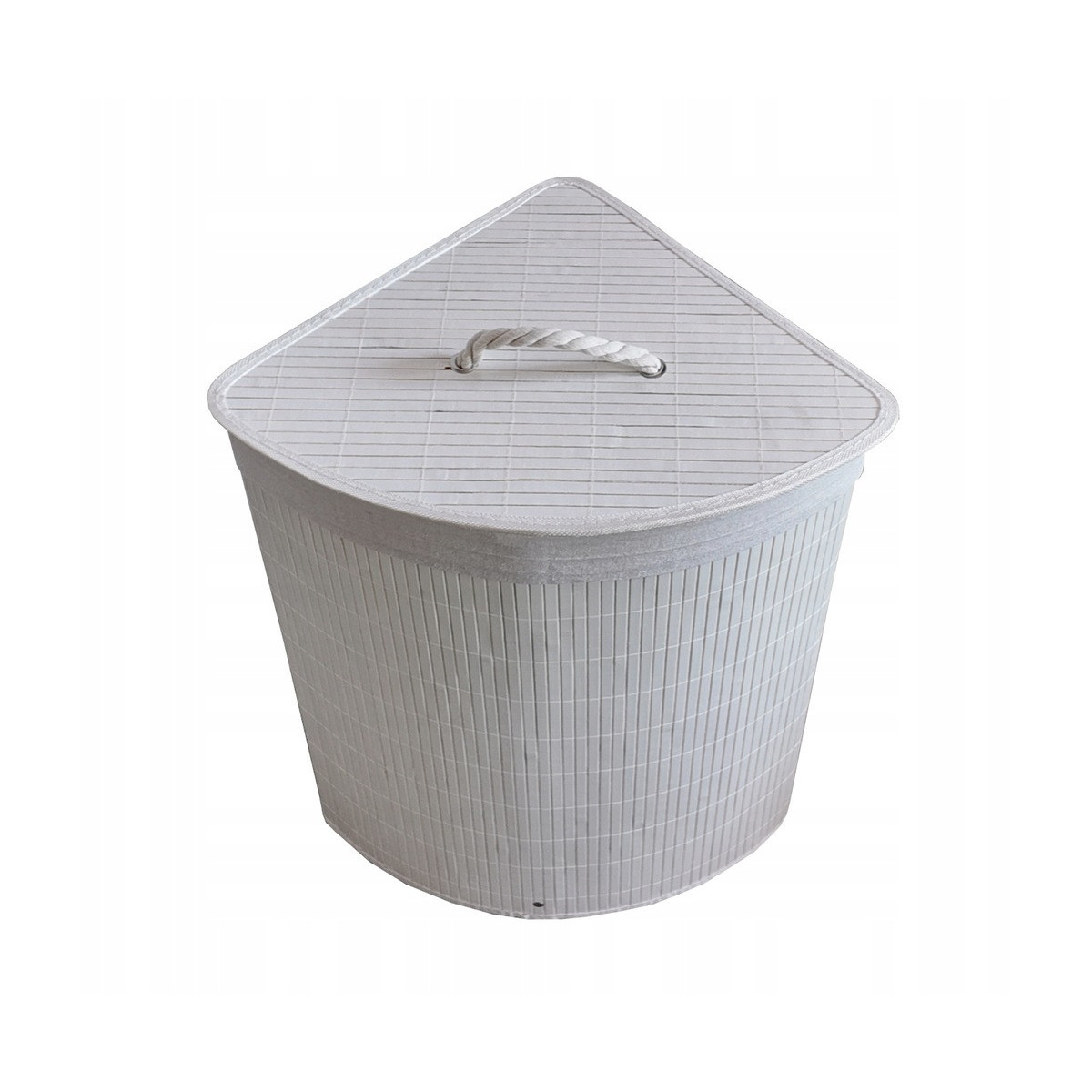 Coș de bambus alb, 60l cu capac și mânere, pentru colț