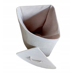 Coș de bambus alb, 60l cu capac și mânere, pentru colț