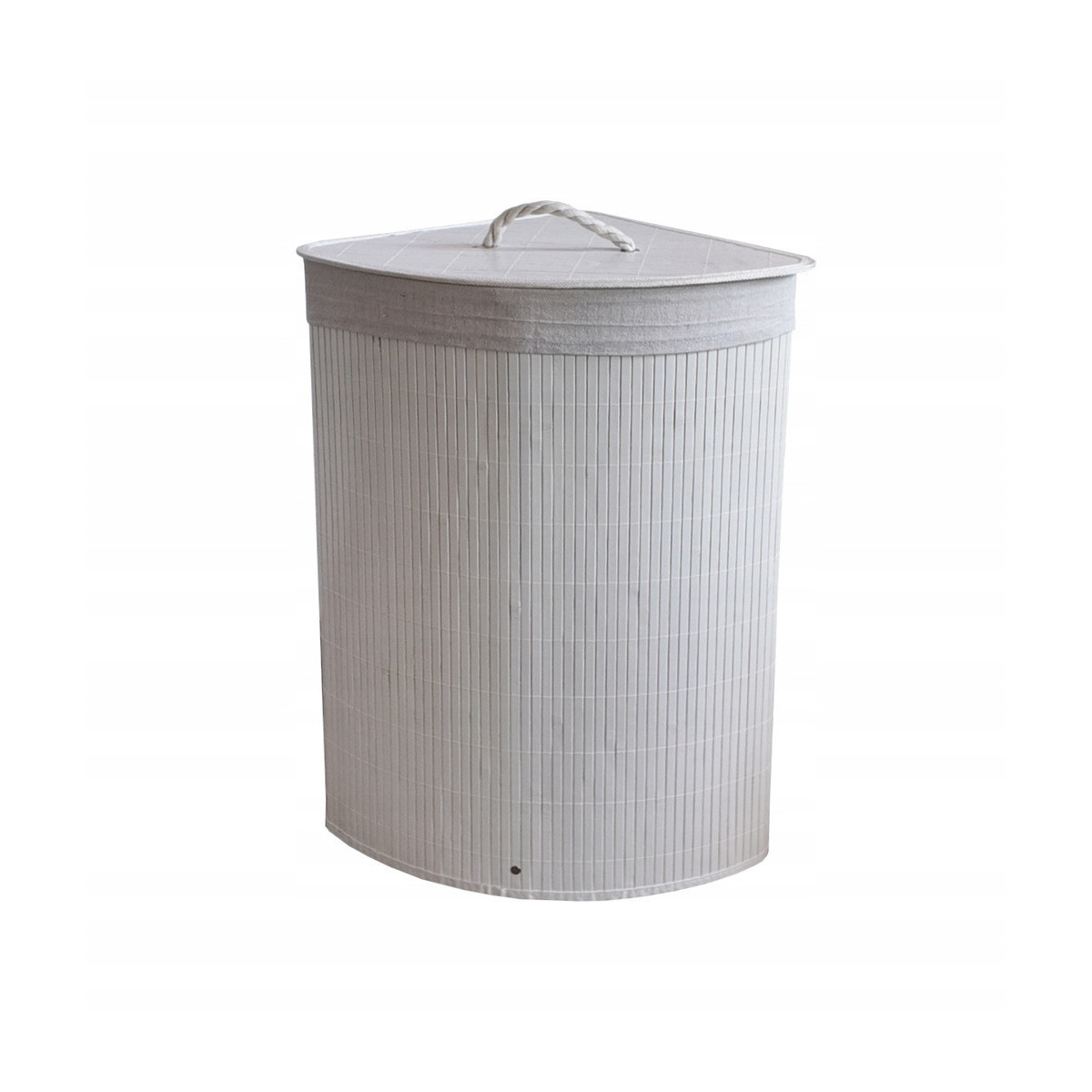 Coș de bambus alb, 60l cu capac și mânere, pentru colț