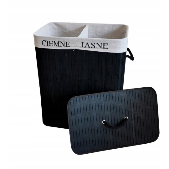 Coș de rufe din bambus negru de 100l cu capac