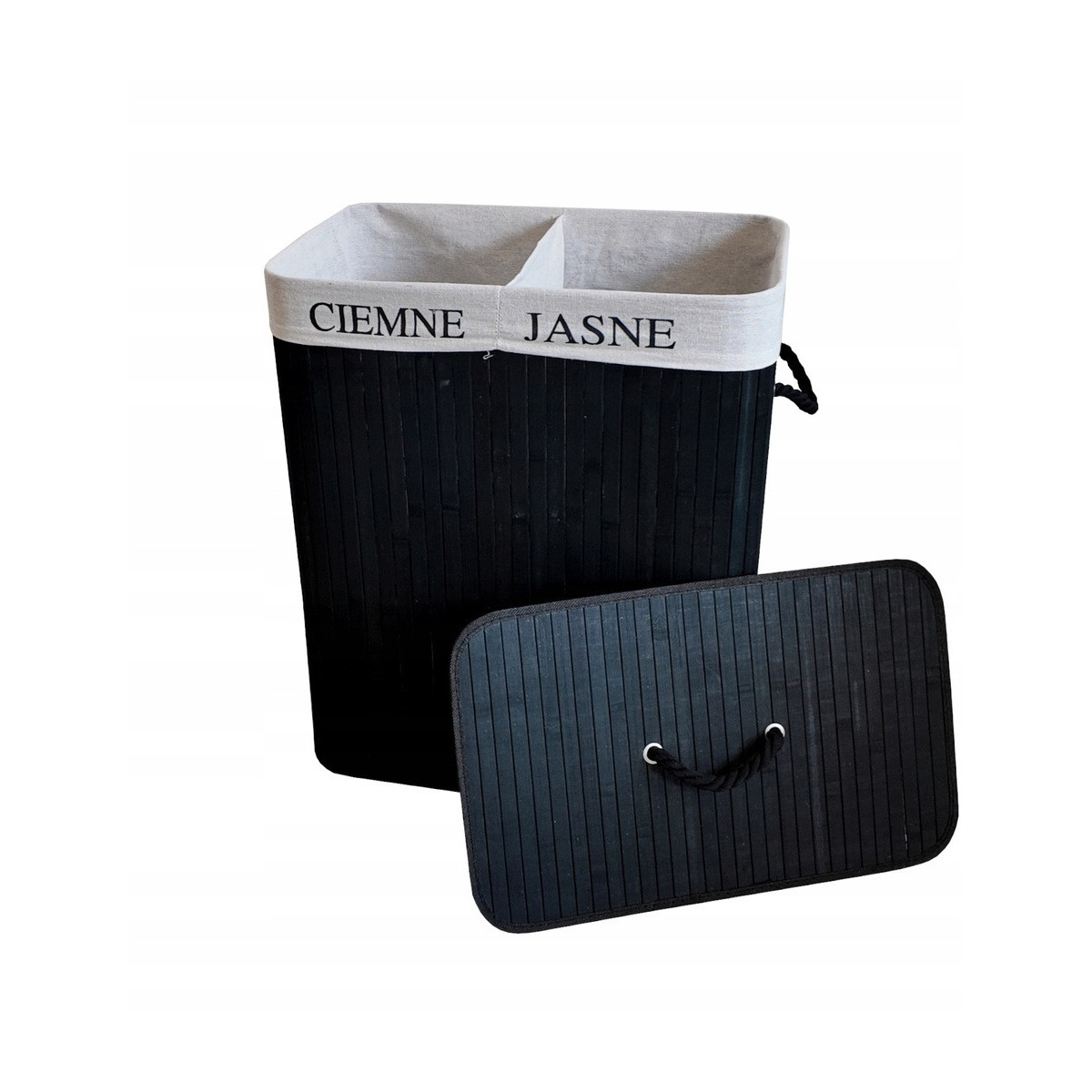 Coș de rufe din bambus negru de 100l cu capac