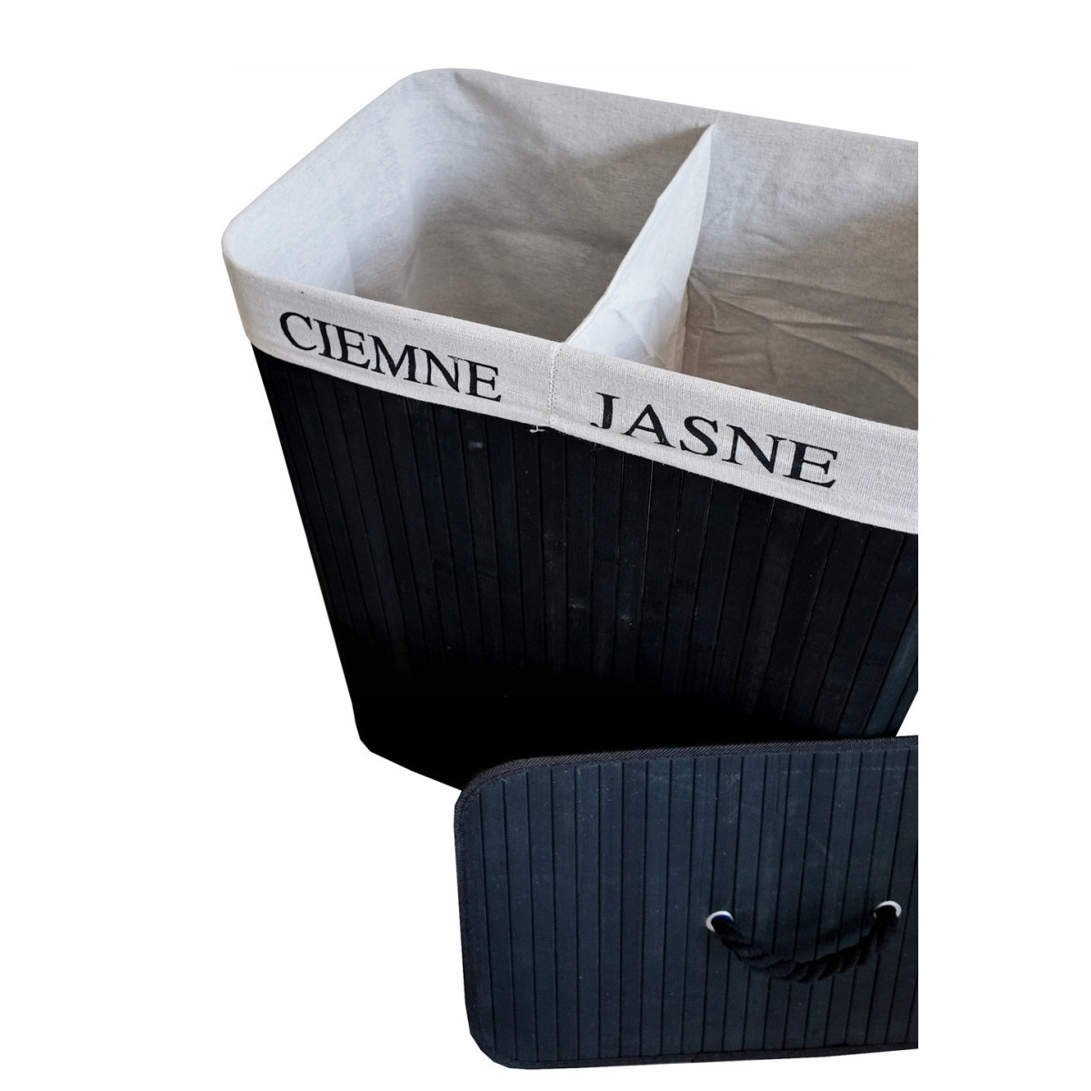 Coș de rufe din bambus negru de 100l cu capac