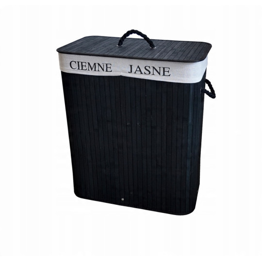 Coș de rufe din bambus negru de 100l cu capac