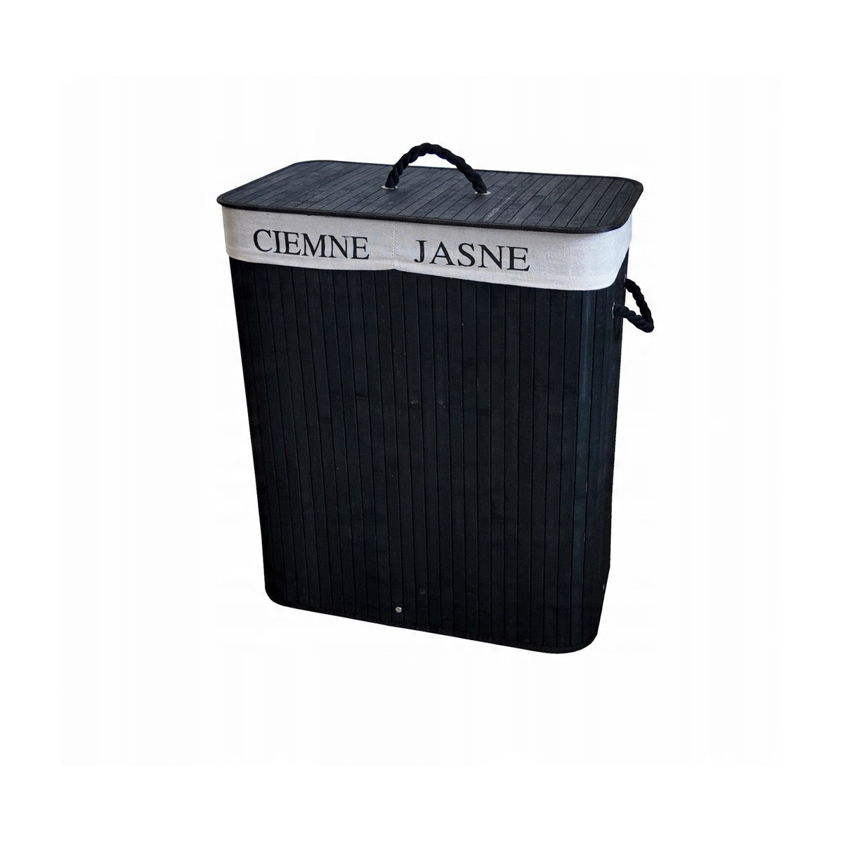 Coș de rufe din bambus negru de 100l cu capac