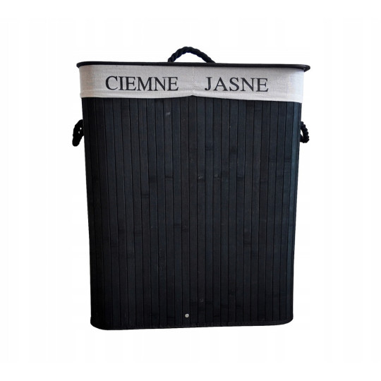 Coș de rufe din bambus negru de 100l cu capac