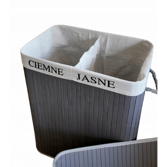 Coș de rufe din bambus de 100l cu capac în culoarea gri