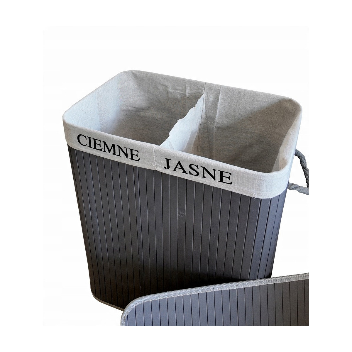 Coș de rufe din bambus de 100l cu capac în culoarea gri