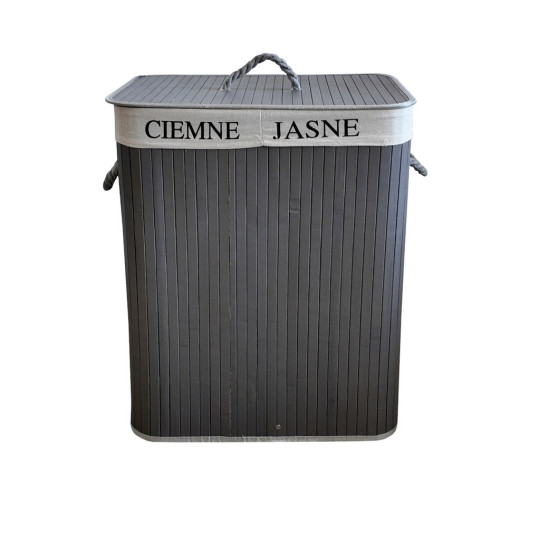 Coș de rufe din bambus de 100l cu capac în culoarea gri