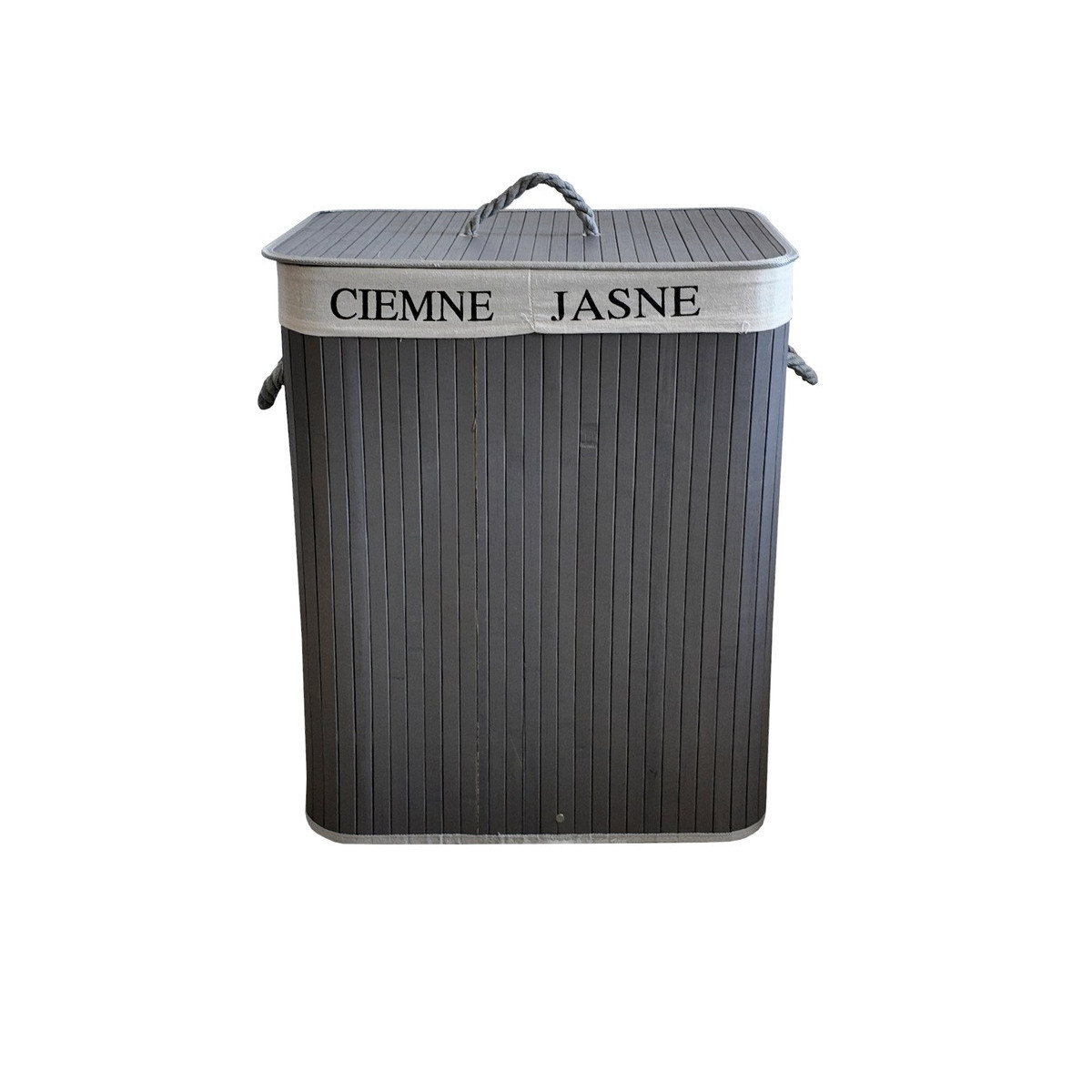 Coș de rufe din bambus de 100l cu capac în culoarea gri