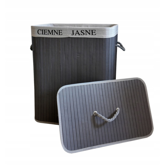 Coș de rufe din bambus de 100l cu capac în culoarea gri