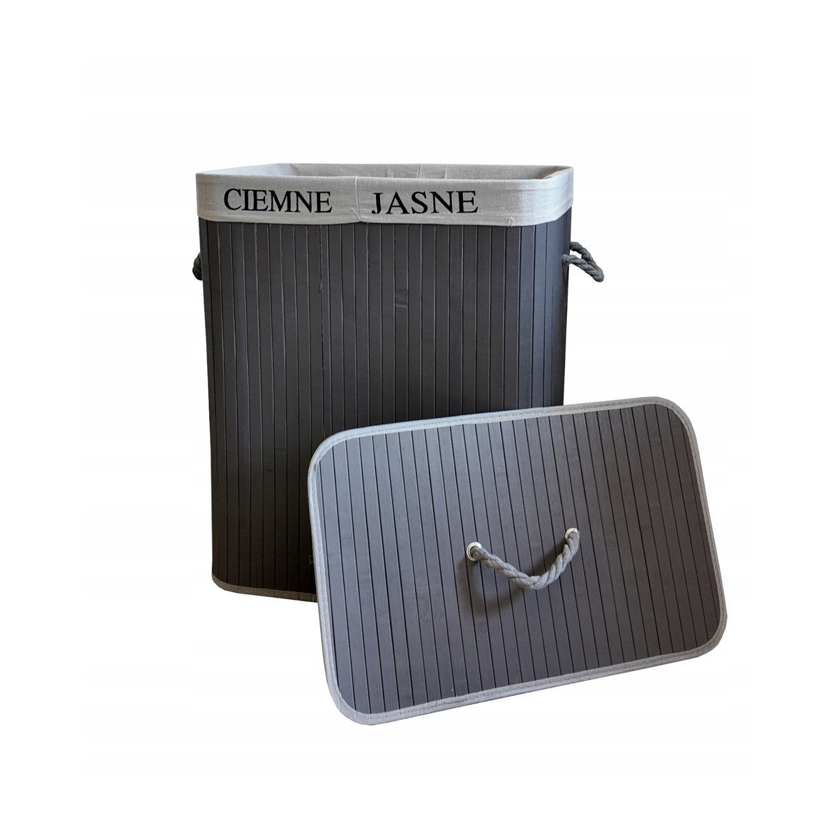 Coș de rufe din bambus de 100l cu capac în culoarea gri