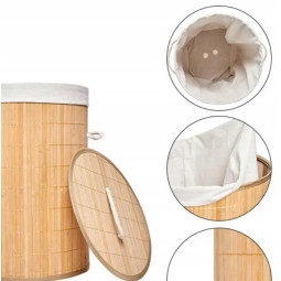 Coș rotund din bambus pentru rufe cu capac, 60l