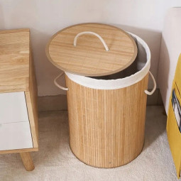 Coș rotund din bambus pentru rufe cu capac, 60l