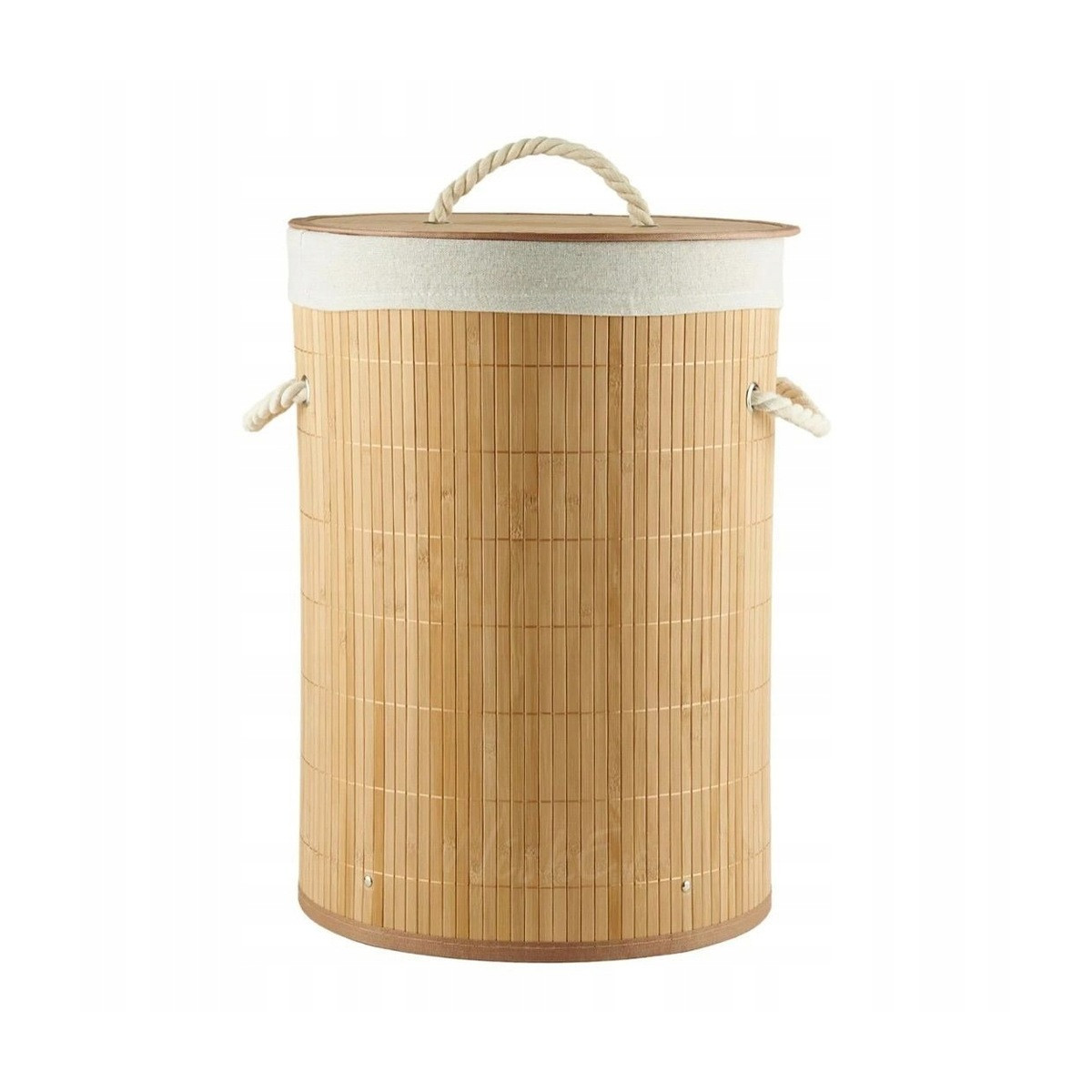 Coș rotund din bambus pentru rufe cu capac, 60l