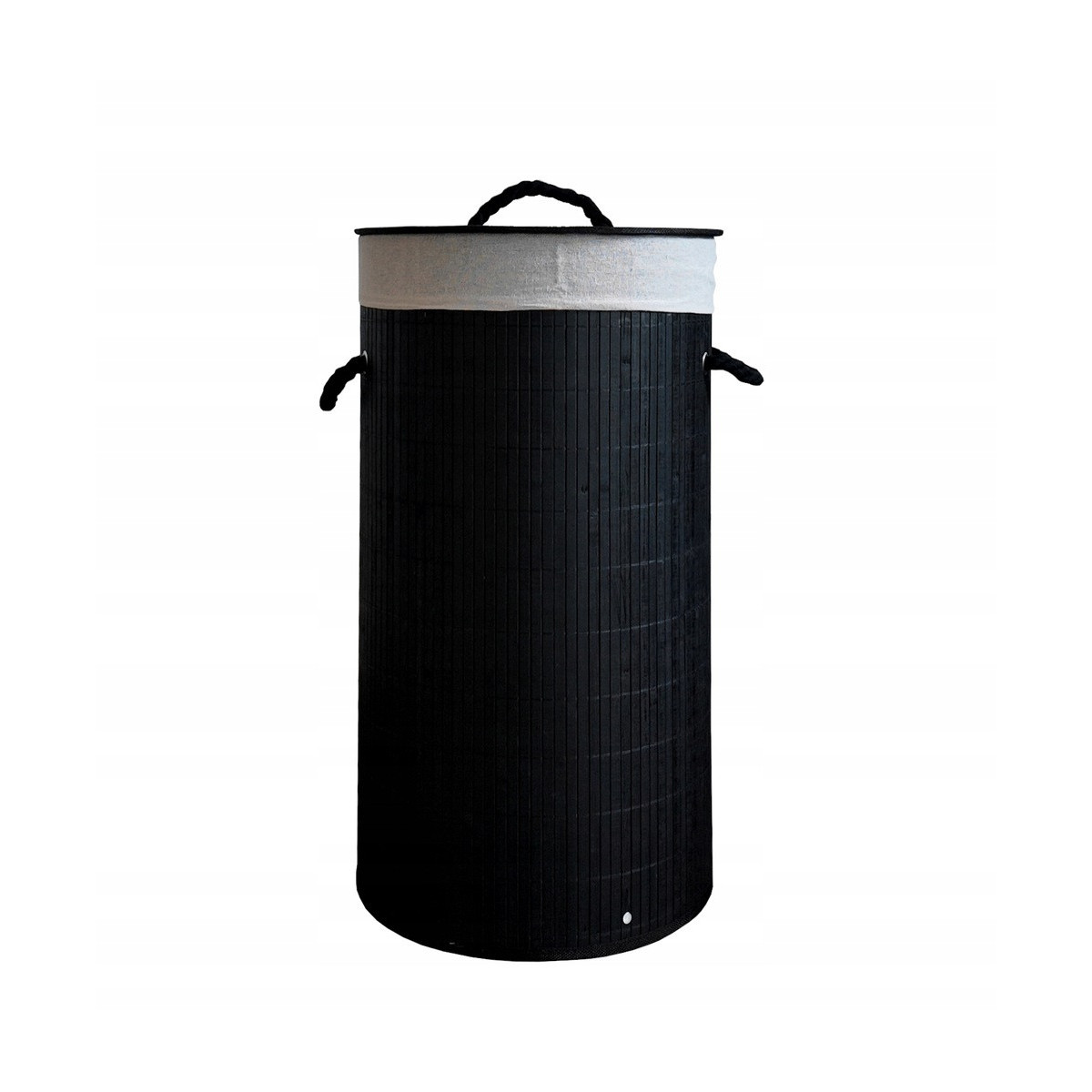 Coș de rufe rotund negru din bambus cu capac, 60l