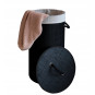 Coș de rufe rotund negru din bambus cu capac, 60l