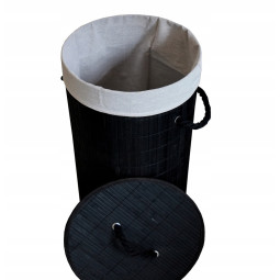 Coș de rufe rotund negru din bambus cu capac, 60l