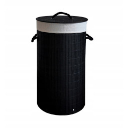 Coș de rufe rotund negru din bambus cu capac, 60l