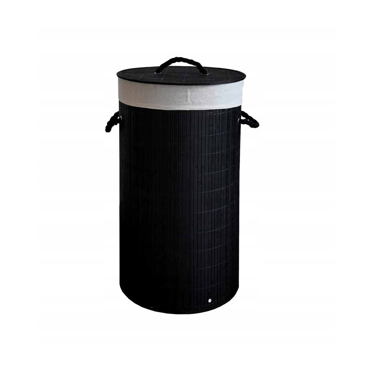 Coș de rufe rotund negru din bambus cu capac, 60l