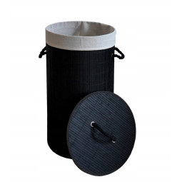 Coș de rufe rotund negru din bambus cu capac, 60l