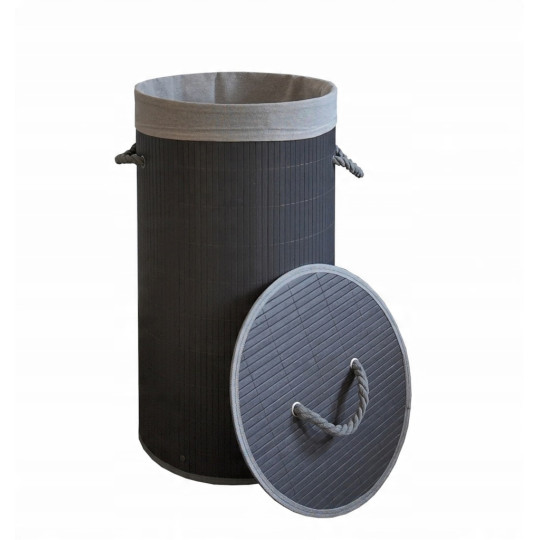 Coș de rufe rotund din bambus, culoare gri, 60l