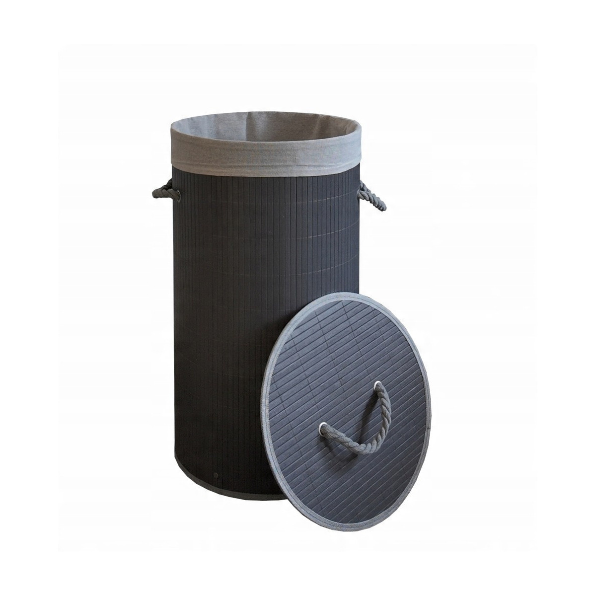 Coș de rufe rotund din bambus, culoare gri, 60l