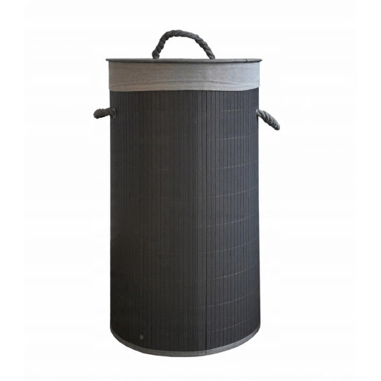 Coș de rufe rotund din bambus, culoare gri, 60l