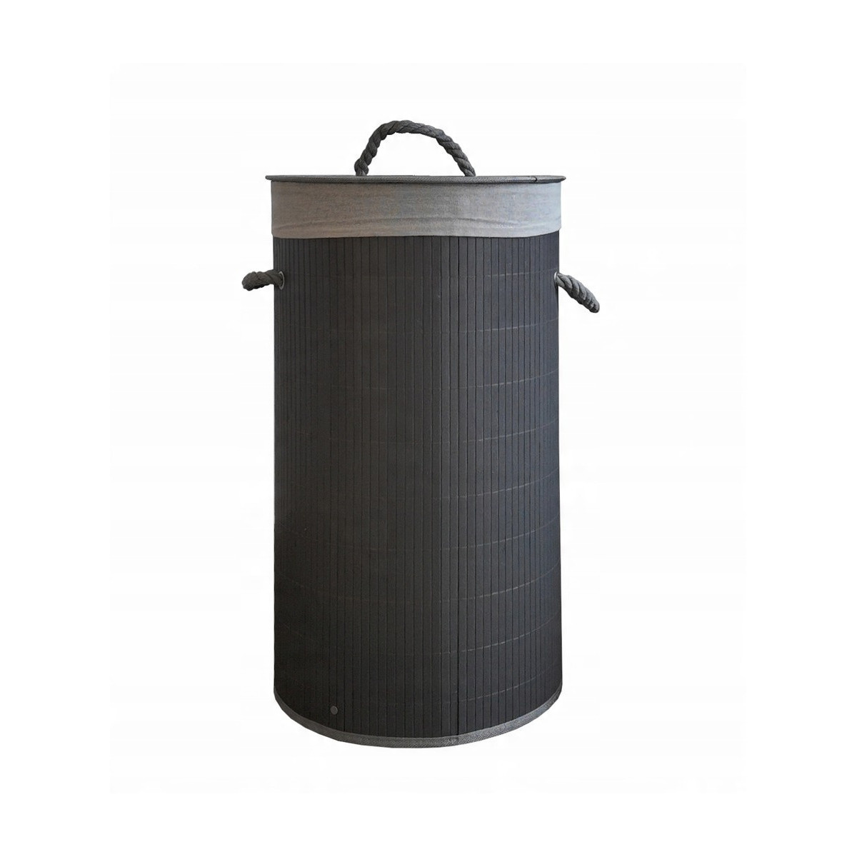 Coș de rufe rotund din bambus, culoare gri, 60l