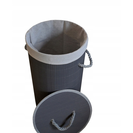 Coș de rufe rotund din bambus, culoare gri, 60l