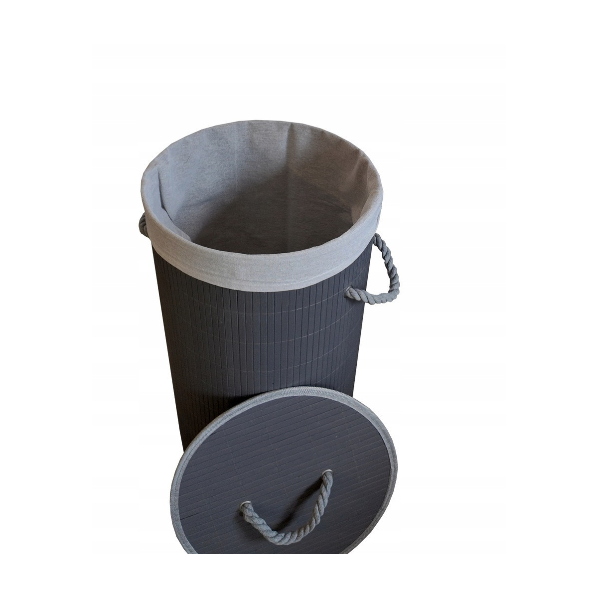 Coș de rufe rotund din bambus, culoare gri, 60l