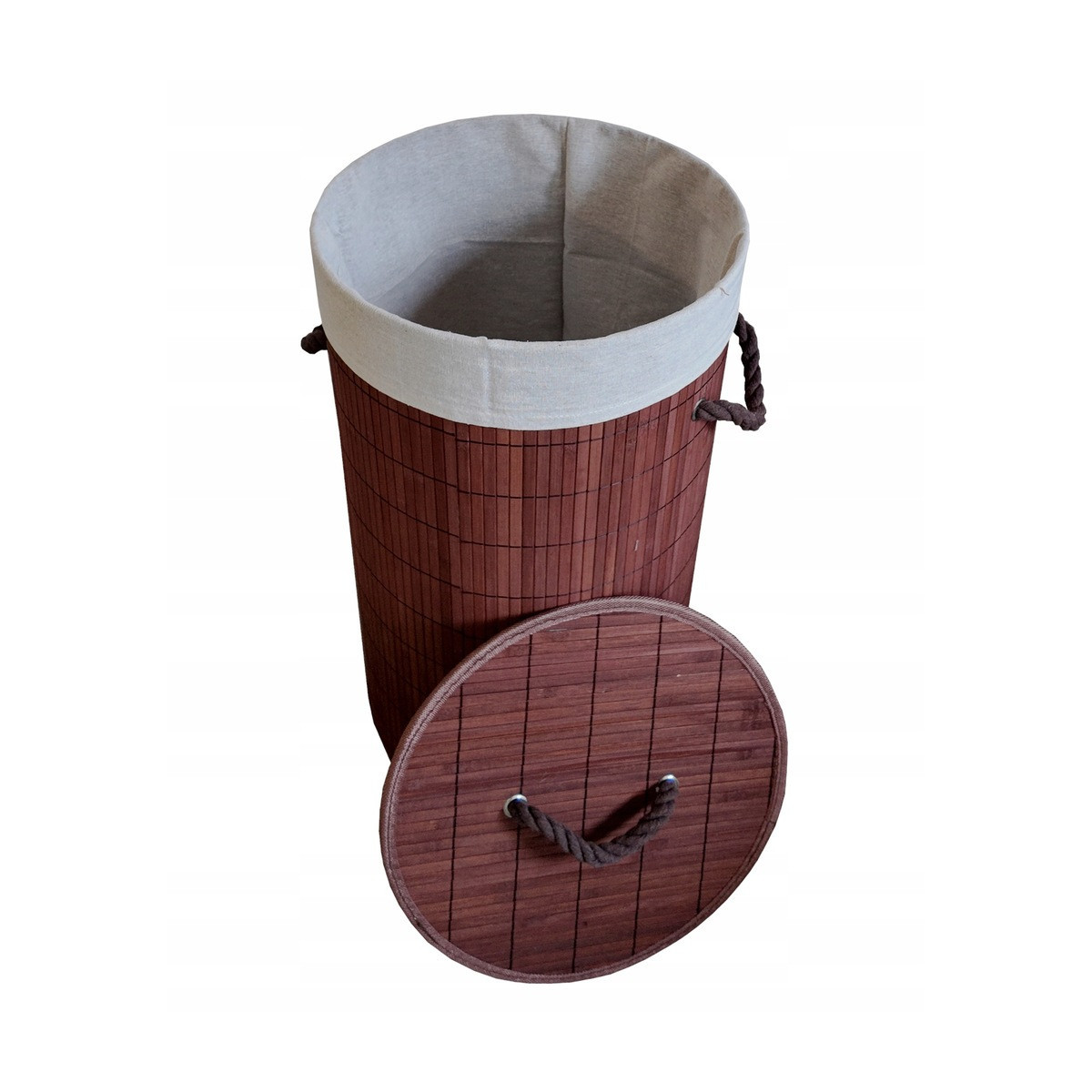 Coș de rufe rotund din bambus maro, 60l