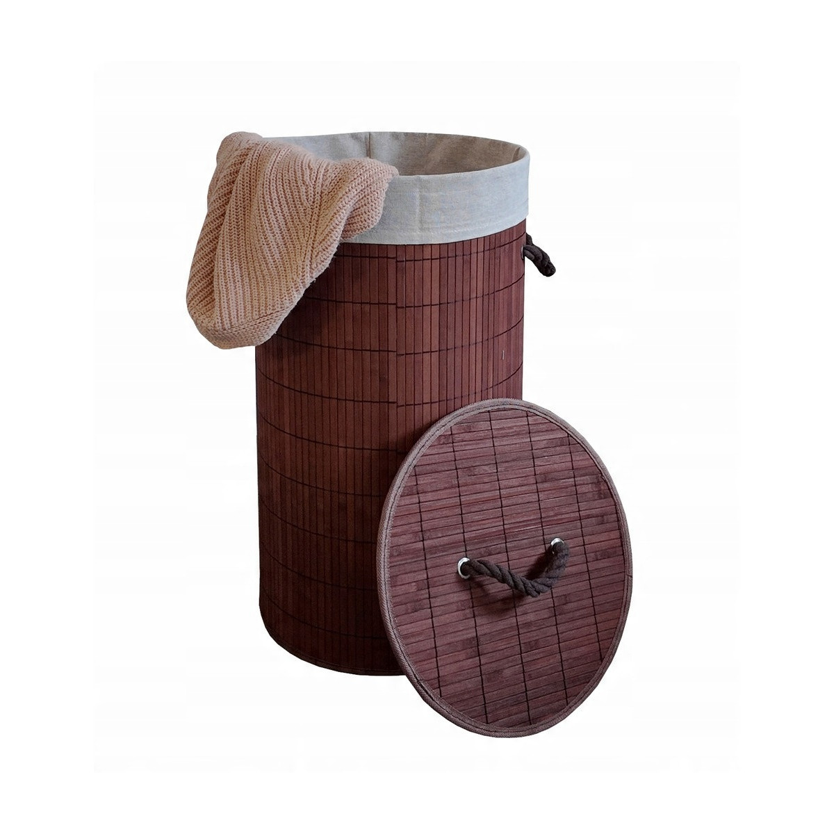 Coș de rufe rotund din bambus maro, 60l