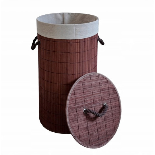 Coș de rufe rotund din bambus maro, 60l
