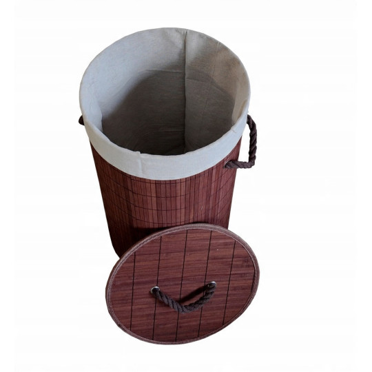 Coș de rufe rotund din bambus maro, 60l