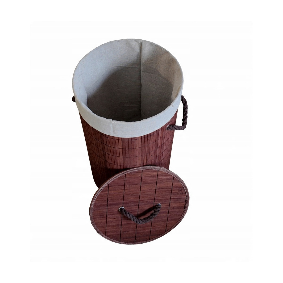 Coș de rufe rotund din bambus maro, 60l