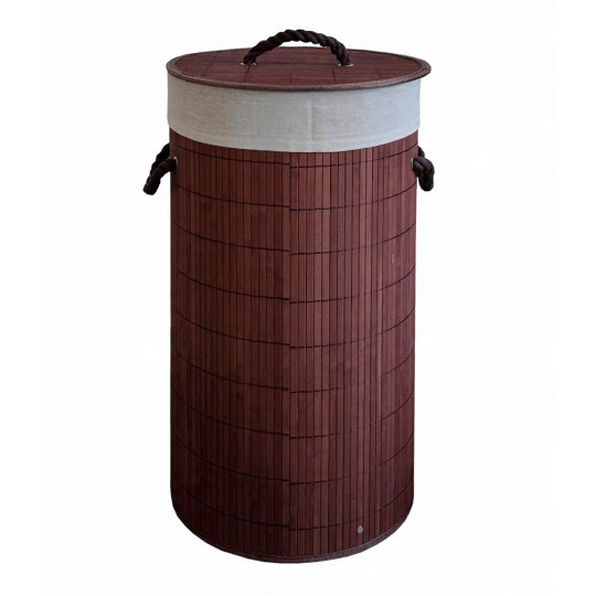 Coș de rufe rotund din bambus maro, 60l