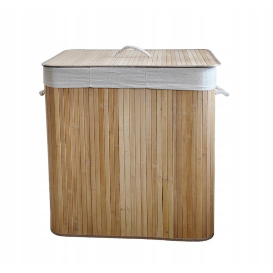 Coș de rufe mare de 150l din bambus cu trei compartimente și capac
