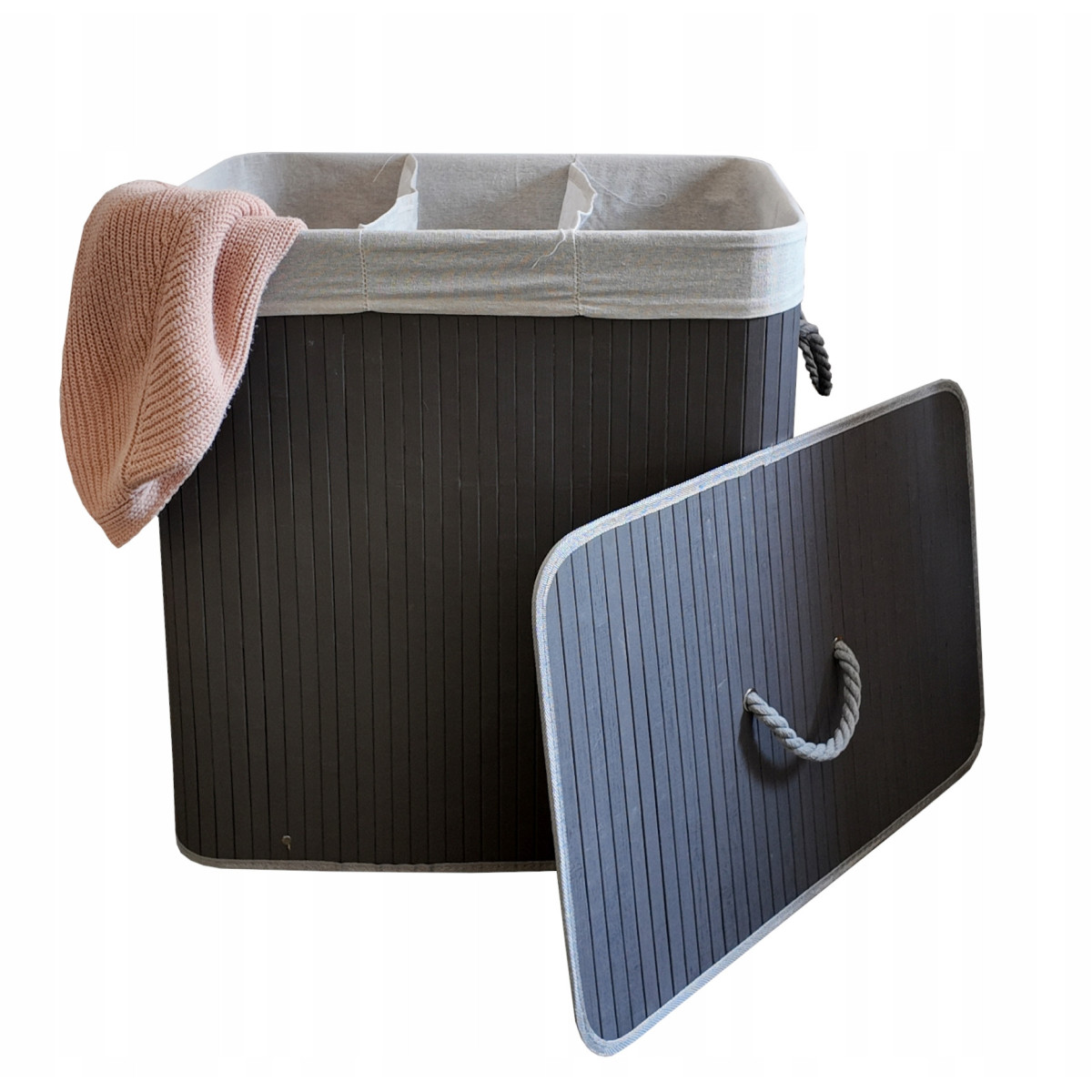 Coș gri pentru rufe cu capac și capacitate de 150 litri