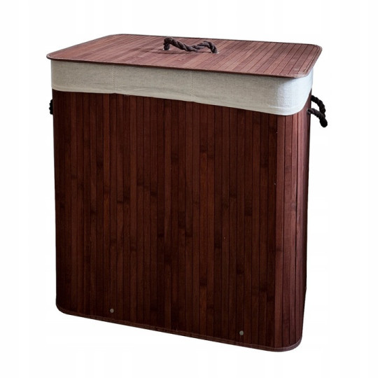 Coș de rufe maro cu trei compartimente și capac, 150l