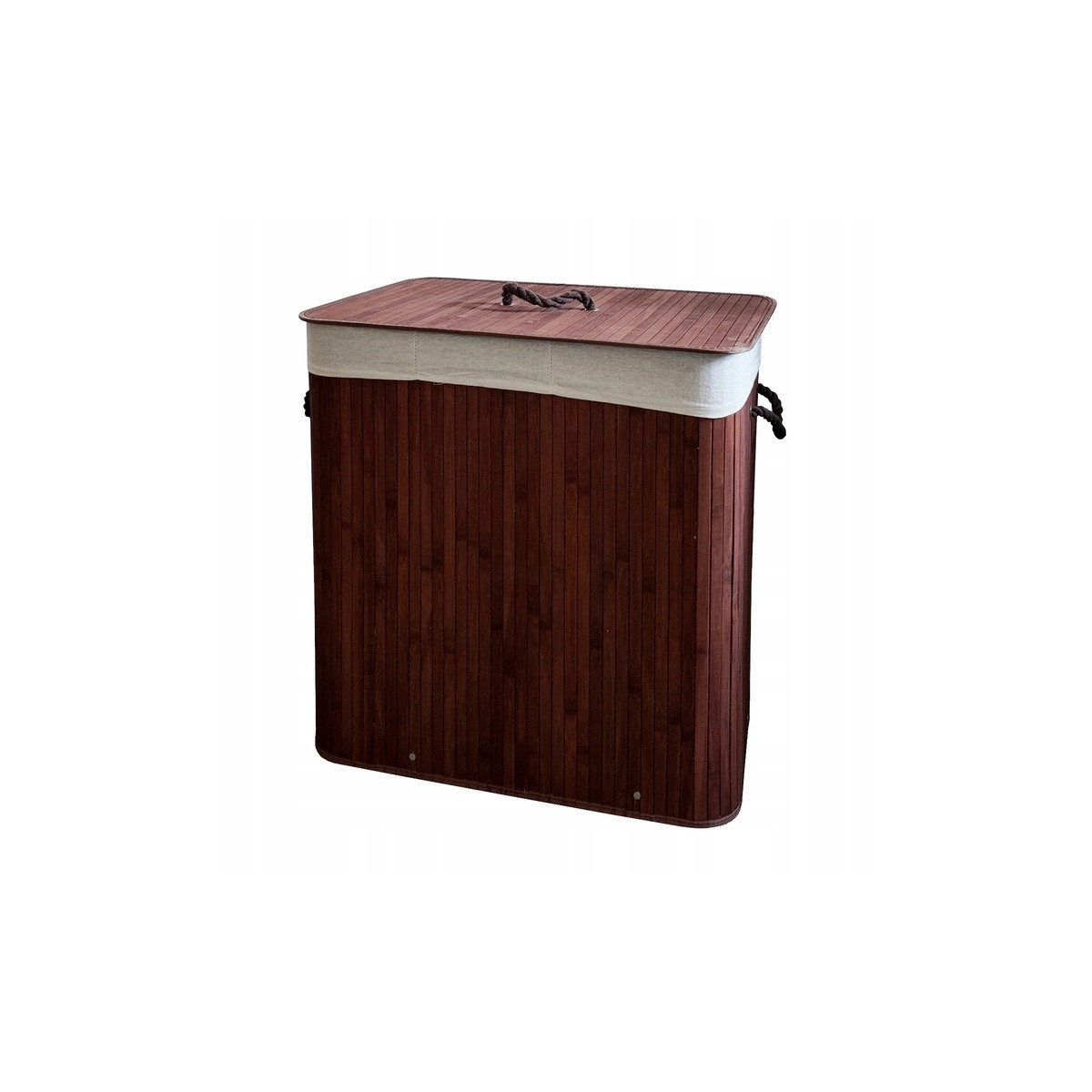 Coș de rufe maro cu trei compartimente și capac, 150l