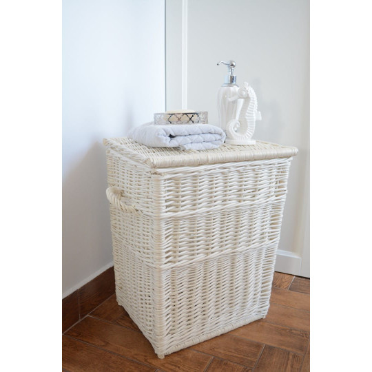 Coș din răchită pentru rufe, de culoare albă, înălțime 50cm